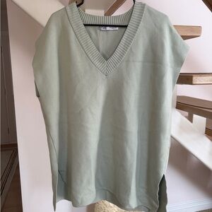 Zara Sage Green V-Neck Sweater Vest